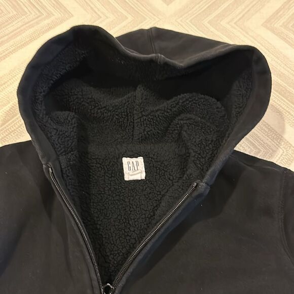 Gap Boys Black Fleece Lined Hooded Zip-up Sweatshirt - Picture 4 of 8